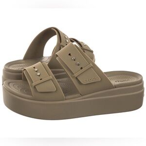 Crocs Brooklyn Buckle Platform Slide Sandal - Khaki/Beige - size 7
